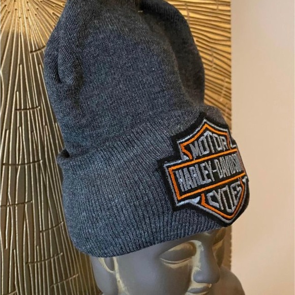 Harley Grey Knit Adult Beanie W/HD Embroidered Logo Patch - Picture 7 of 7